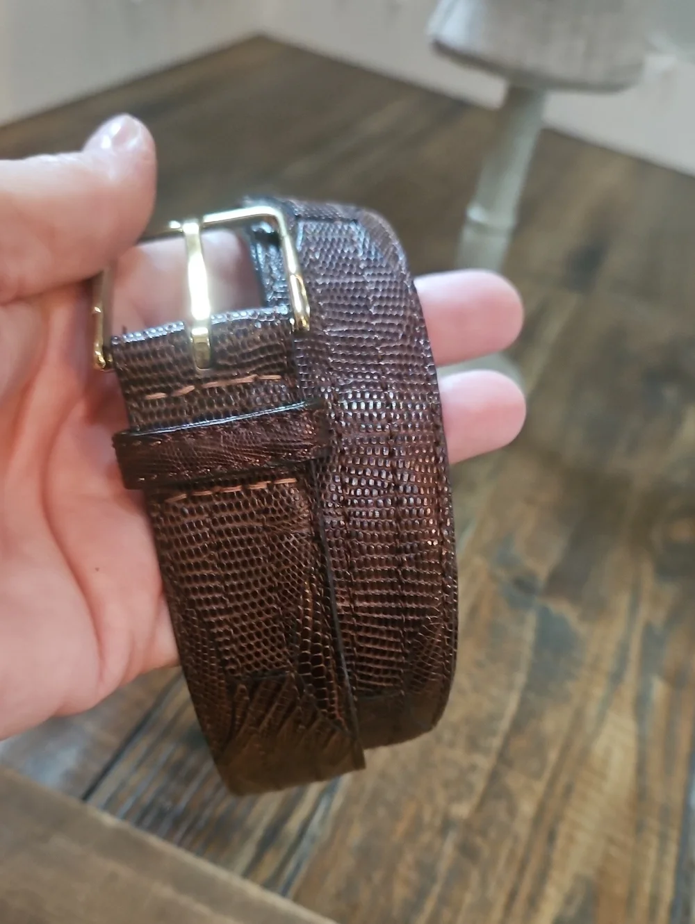 Buxton Craftmark Men's Genuine Alligator Brown  Leather Belt with Gold Buckle